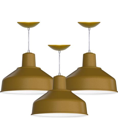 Kit 3 Pendentes Bedd 14 Retrô (Dourado/ Branco) - Shop da iluminação é boa?