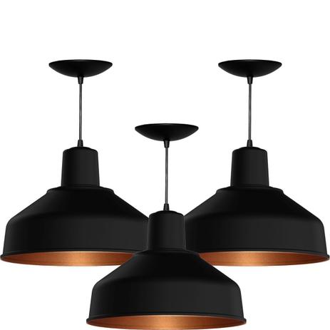 Kit 3 Pendentes Bedd 14 Retrô (Preto Textura / Bronze) - Shop da iluminação é boa?