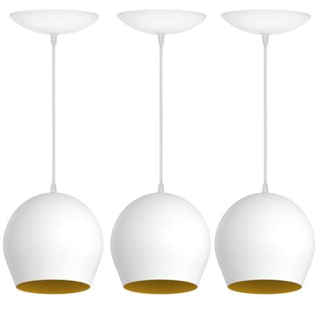 Kit 3 Pendentes Bola (Branco Textura / Dourado) - Shop da iluminação é boa?