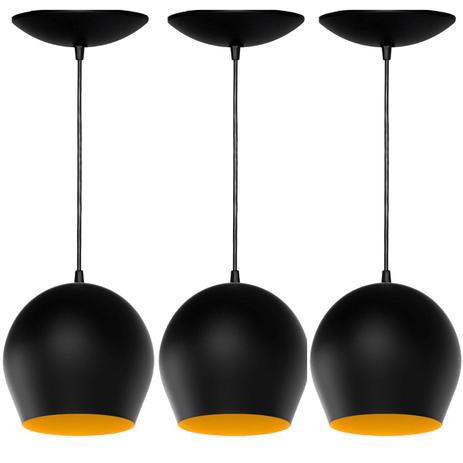Kit 3 Pendentes Bola (Preto Textura / Amarelo) - Shop da iluminação é boa?