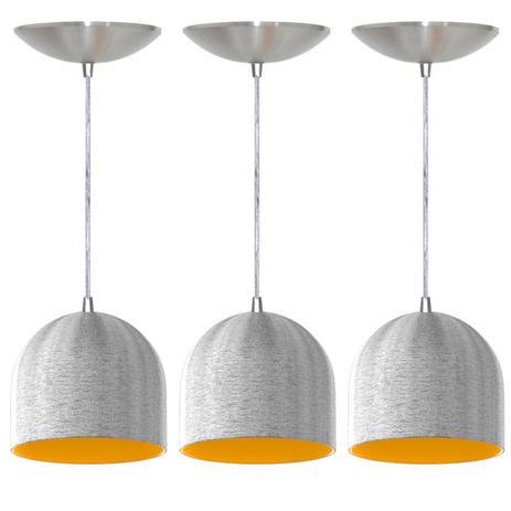 Kit 3 Pendentes Bullet (Escovado / Amarelo) - Shop da iluminação Menor preço em Kit 3 Pendentes Bullet (Escovado / Amarelo) - Shop da iluminação