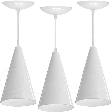 Kit 3 Pendentes Cone (Branco Brilhante / Branco) - Shop da iluminação é boa?