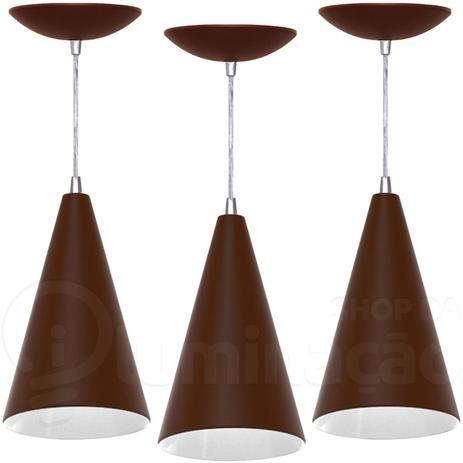 Kit 3 Pendentes Cone (Café Textura / Branco) - Shop da iluminação Menor preço em Kit 3 Pendentes Cone (Café Textura / Branco) - Shop da iluminação
