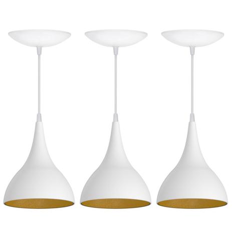 Kit 3 Pendentes Gota (Branco Textura/ Dourado) - Shop da iluminação é boa?
