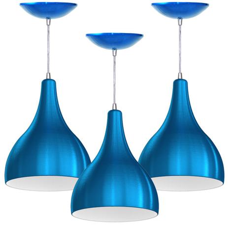 Kit 3 Pendentes Gota Grande (Azul Metálico / Branco) - Shop da iluminação é ruim? Kit 3 Pendentes Gota Grande (Azul Metálico / Branco) - Shop da iluminação é boa?