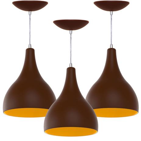 Kit 3 Pendentes Gota Grande (Café Textura/ Amarelo) - Shop da iluminação Menor preço em Kit 3 Pendentes Gota Grande (Café Textura/ Amarelo) - Shop da iluminação