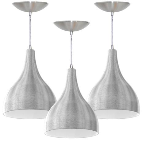 Kit 3 Pendentes Gota Grande (Escovado / Branco) - Shop da iluminação é ruim? Kit 3 Pendentes Gota Grande (Escovado / Branco) - Shop da iluminação é boa?