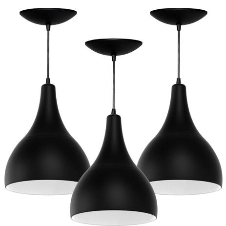 Kit 3 Pendentes Gota Grande (Preto Textura/ Branco) - Shop da iluminação é boa?