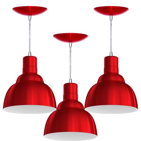Kit 3 Pendentes PRV (Vermelho Metálico / Branco) - Shop da iluminação é boa?