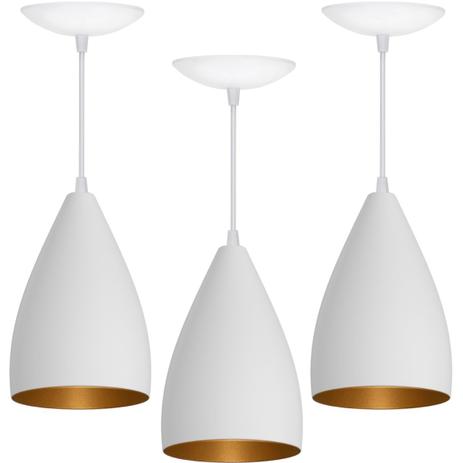 Kit 3 Pendentes Vegas (Branco Textura / Dourado) - Shop da iluminação é boa?