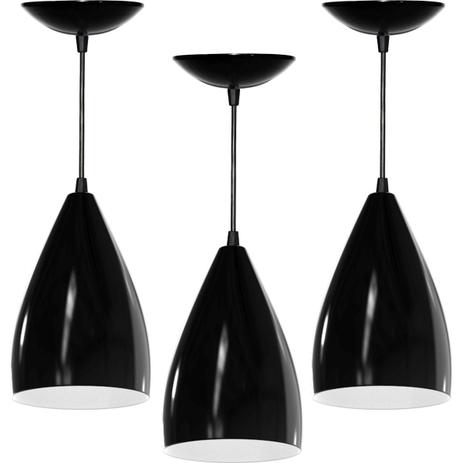 Kit 3 Pendentes Vegas (Preto Brilhante / Branco) - Shop da iluminação é boa?