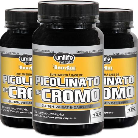 Kit 3 Picolinato de Cromo Unilife 120 Cápsulas Menor preço em Kit 3 Picolinato de Cromo Unilife 120 Cápsulas