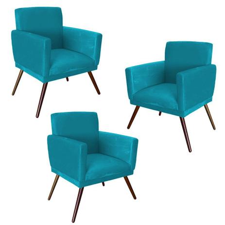 Kit 3 Poltronas Decorativa Sala De Estar Alice Suede Azul - DL Decor Menor preço em Kit 3 Poltronas Decorativa Sala De Estar Alice Suede Azul - DL Decor