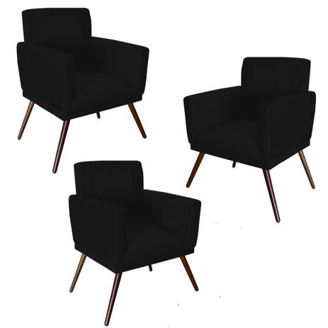 Kit 3 Poltronas Decorativa Sala De Estar Alice Suede Preto - DL Decor Menor preço em Kit 3 Poltronas Decorativa Sala De Estar Alice Suede Preto - DL Decor