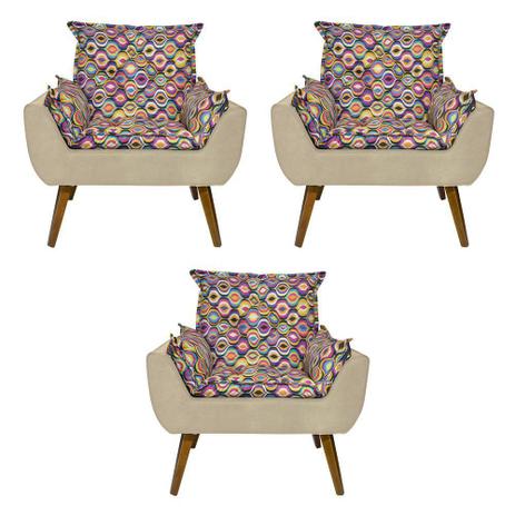 Kit 3 Poltronas Decorativas Opala Colorido Bege - Kasa Sofá é boa?