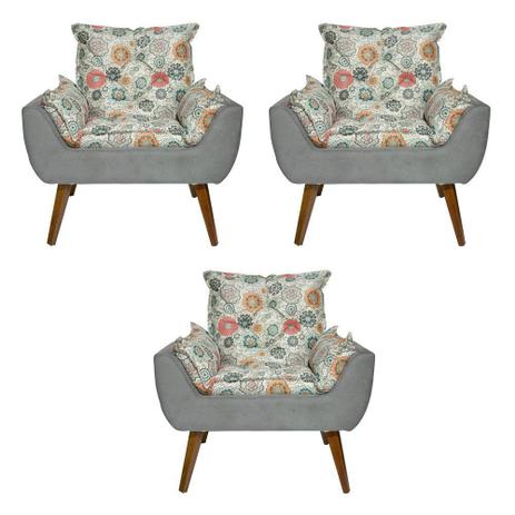 Kit 3 Poltronas Decorativas Opala Floral Nay Cinza - Kasa Sofá é boa?