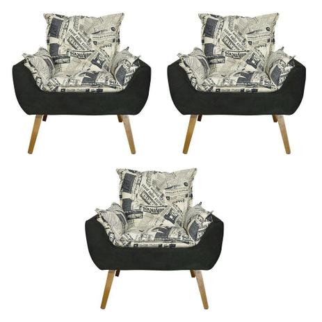 Kit 3 Poltronas Decorativas Opala Jornal Preto - Kasa Sofá é boa?