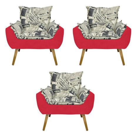 Kit 3 Poltronas Decorativas Opala Jornal Vermelho - Kasa Sofá é boa?