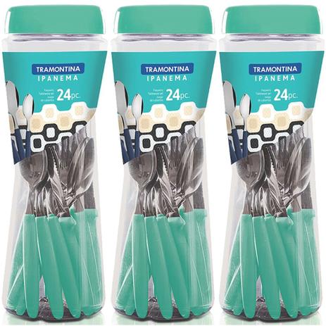 Kit 3 Potes Talheres Faqueiro Tramontina Ipanema 24pcs Verde Menor preço em Kit 3 Potes Talheres Faqueiro Tramontina Ipanema 24pcs Verde