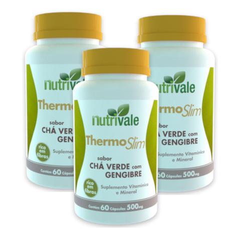 Kit 3 Potes Thermo Slim Chá Verde com Gengibre 180 Cápsulas de 500mg Nutrivale Menor preço em Kit 3 Potes Thermo Slim Chá Verde com Gengibre 180 Cápsulas de 500mg Nutrivale