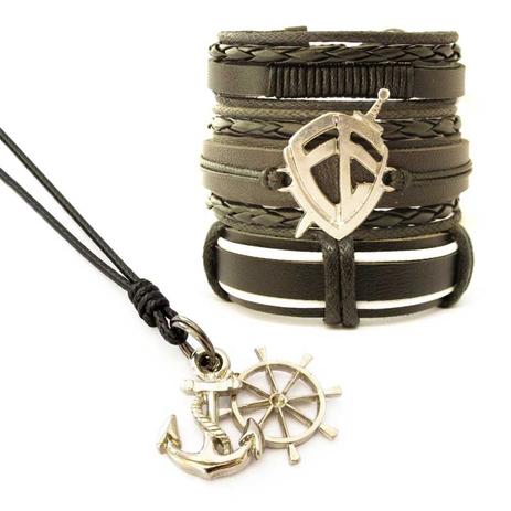 Kit 3 Pulseiras Couro Escudo da Fé + Colar de Âncora Preta - Youser acessórios é boa?
