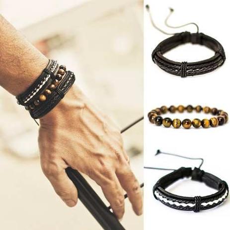 Kit 3 Pulseiras Masculinas Couro Pedras Buda - Colleshop é boa?