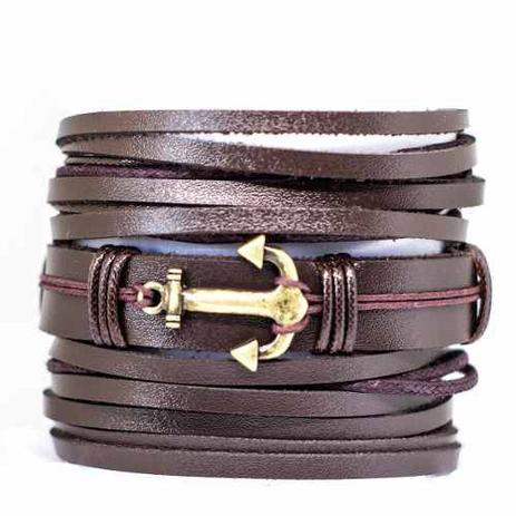 Kit 3 Pulseiras Masculinas De Couro Marrom De Âncora Tiras - Colleshop Menor preço em Kit 3 Pulseiras Masculinas De Couro Marrom De Âncora Tiras - Colleshop