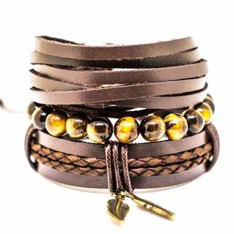 Kit 3 Pulseiras Masculinas De Couro Olho De Tigre Folhas - Colleshop é boa?