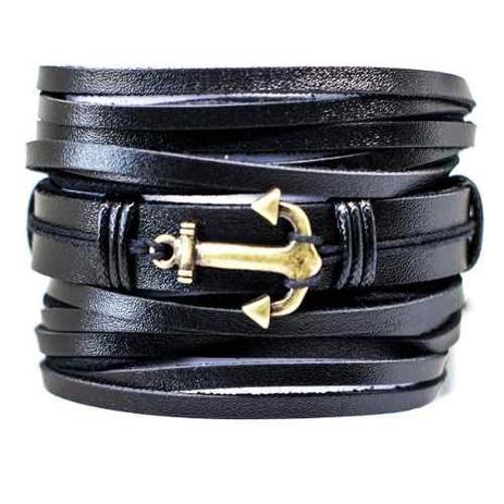 Kit 3 Pulseiras Masculinas De Couro Pretas De Âncora Tiras - Colleshop Menor preço em Kit 3 Pulseiras Masculinas De Couro Pretas De Âncora Tiras - Colleshop
