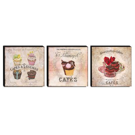 Kit 3 Quadros Cozinha Vintage Cupcakes Canvas 30x30cm-COZ03-CDE - Lubrano decor Menor preço em Kit 3 Quadros Cozinha Vintage Cupcakes Canvas 30x30cm-COZ03-CDE - Lubrano decor