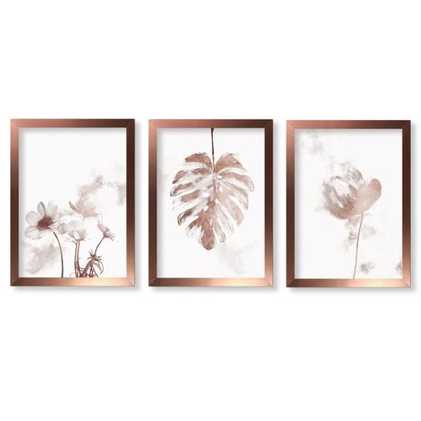 Kit 3 Quadros Decorativos Arte Floral Neutra - Los Quadros Menor preço em Kit 3 Quadros Decorativos Arte Floral Neutra - Los Quadros