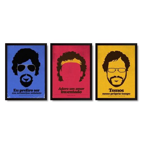 Kit 3 Quadros Decorativos Com Moldura Renato Russo, Cazuza e Raul Seixas - Pri D'cora Menor preço em Kit 3 Quadros Decorativos Com Moldura Renato Russo, Cazuza e Raul Seixas - Pri D'cora