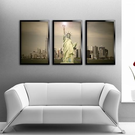 Kit 3 Quadros Decorativos Mosaico Estátua da Liberdade - Art print Menor preço em Kit 3 Quadros Decorativos Mosaico Estátua da Liberdade - Art print