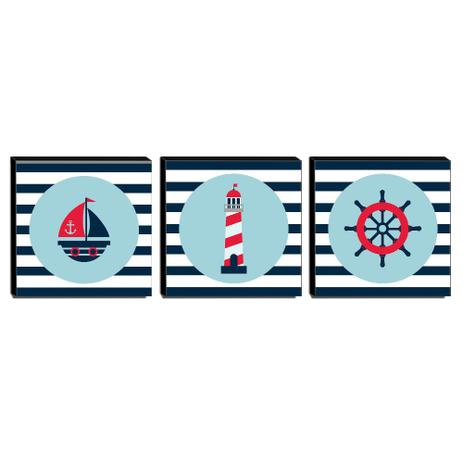 Kit 3 Quadros Infantis Marinheiro Canvas 30x30cm-INF187 - Lubrano decor Menor preço em Kit 3 Quadros Infantis Marinheiro Canvas 30x30cm-INF187 - Lubrano decor