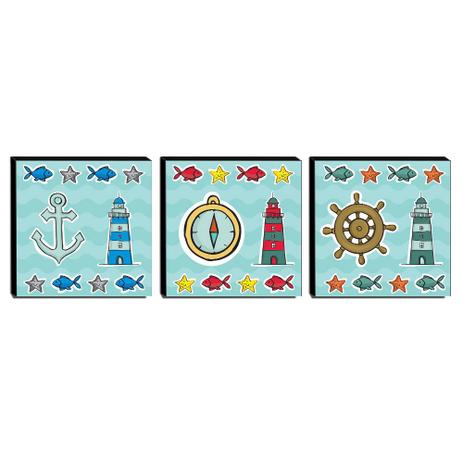 Kit 3 Quadros Infantis Marinheiro Canvas 30x30cm-INF196 - Lubrano decor Menor preço em Kit 3 Quadros Infantis Marinheiro Canvas 30x30cm-INF196 - Lubrano decor