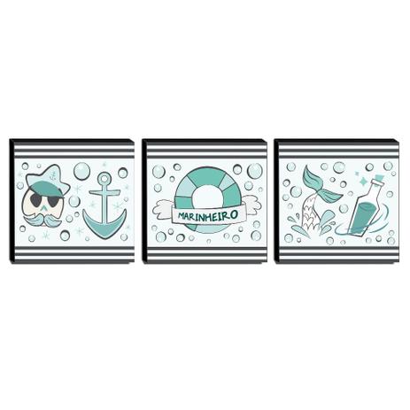 Kit 3 Quadros Infantis Marinheiro Canvas 30x30cm-INF392 - Lubrano decor Menor preço em Kit 3 Quadros Infantis Marinheiro Canvas 30x30cm-INF392 - Lubrano decor