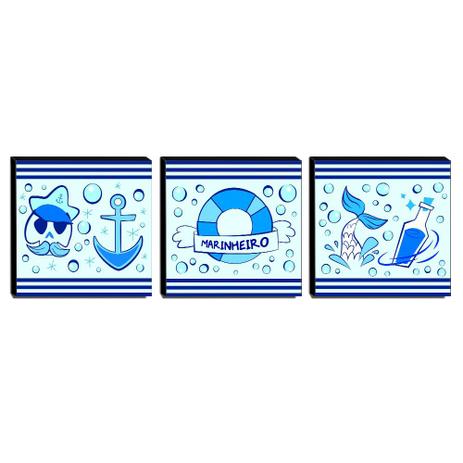Kit 3 Quadros Infantis Marinheiro Canvas 30x30cm-INF401 - Lubrano decor Menor preço em Kit 3 Quadros Infantis Marinheiro Canvas 30x30cm-INF401 - Lubrano decor