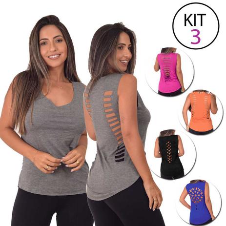 Kit 3 Regatas Academia Feminina Blusa de malhar Camiseta Fitness Lisa até o GG Recortes laser - TJ Vip Menor preço em Kit 3 Regatas Academia Feminina Blusa de malhar Camiseta Fitness Lisa até o GG Recortes laser - TJ Vip