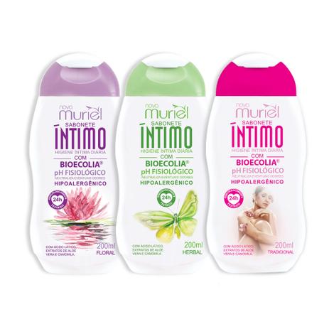 Kit 3 Sabonete Íntimo Feminino Líquido Hipoalergênico 200ml - Muriel Menor preço em Kit 3 Sabonete Íntimo Feminino Líquido Hipoalergênico 200ml - Muriel