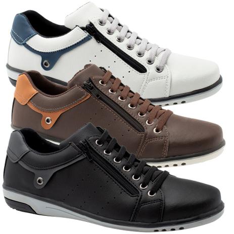 Kit 3 Sapatênis Masculino Casual Gelo, Café e Preto Elástico e Zíper -  StarFox - Kit Masculino - Magazine Luiza