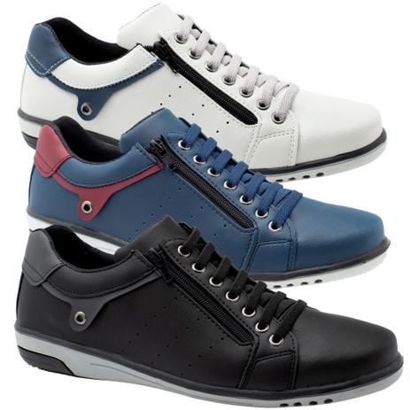 Kit 3 Sapatênis Masculino Casual Preto, Azul e Gelo com Ziper StarFox -  Sapatênis Masculino - Magazine Luiza