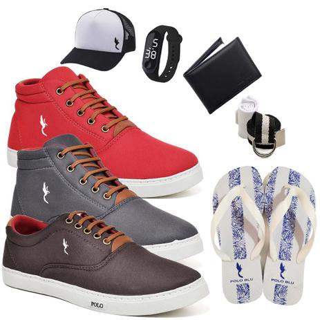 Kit 3 Tênis Casual + Chinelo + Acessórios Confortável Macio - Polo Blu -  Calçados Masculinos - Magazine Luiza