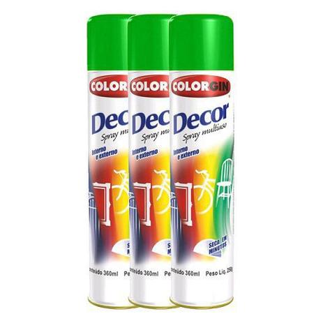 Kit 3 Tinta Spray Colorgin Decor Uso Geral Cor Verde Menor preço em Kit 3 Tinta Spray Colorgin Decor Uso Geral Cor Verde