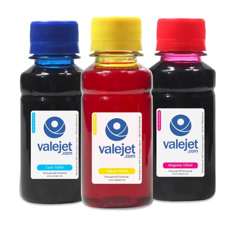 Kit 3 Tintas para HP Universal Coloridas 100ml Corante Valejet Menor preço em Kit 3 Tintas para HP Universal Coloridas 100ml Corante Valejet
