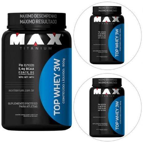 Kit 3 - Top Whey 3W - 900g Chocolate - Max Titanium Menor preço em Kit 3 - Top Whey 3W - 900g Chocolate - Max Titanium
