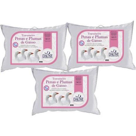 Kit 3 Travesseiros 95 Penas 5 Plumas 50x70cm - Daune Menor preço em Kit 3 Travesseiros 95 Penas 5 Plumas 50x70cm - Daune