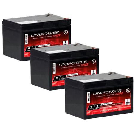 Kit 3 Un Bateria Selada Gel 12v 12ah - Vrla (agm) - Unipower Menor preço em Kit 3 Un Bateria Selada Gel 12v 12ah - Vrla (agm) - Unipower