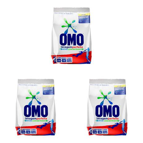 Kit 3 Und Detergente Em Pó Omo Lavagem Perfeita Ativo 1,6kg Menor preço em Kit 3 Und Detergente Em Pó Omo Lavagem Perfeita Ativo 1,6kg