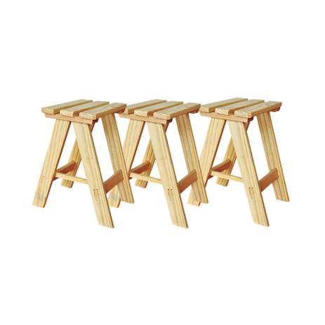 Kit 3 Unidades Bancos de 50cm em Madeira Para Jardim - Escada segurança Menor preço em Kit 3 Unidades Bancos de 50cm em Madeira Para Jardim - Escada segurança