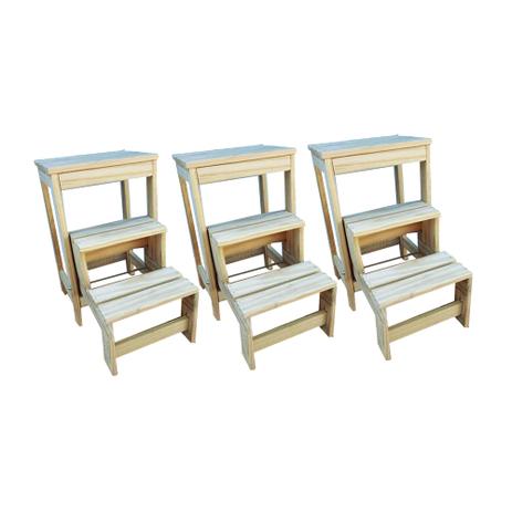 Kit 3 Unidades Bancos Escada de 60 cm em Madeira Para Jardim - Escada segurança Menor preço em Kit 3 Unidades Bancos Escada de 60 cm em Madeira Para Jardim - Escada segurança
